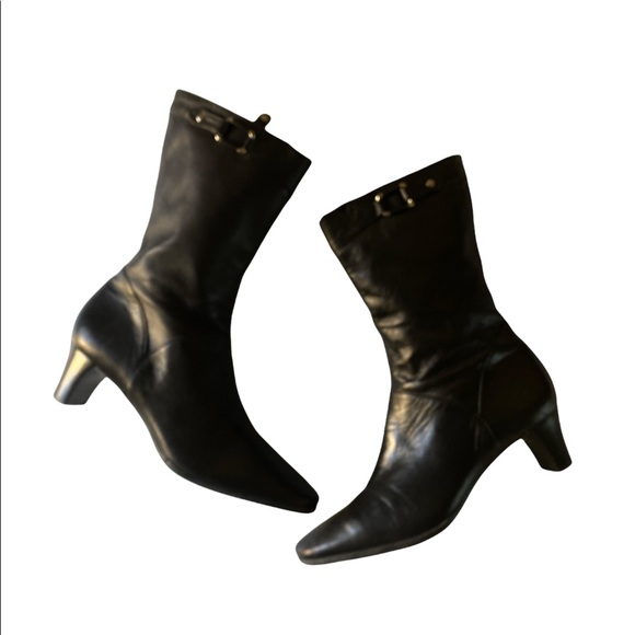 Cole Hann Black Kitten Chunky Heel Boots - Picture 2 of 7